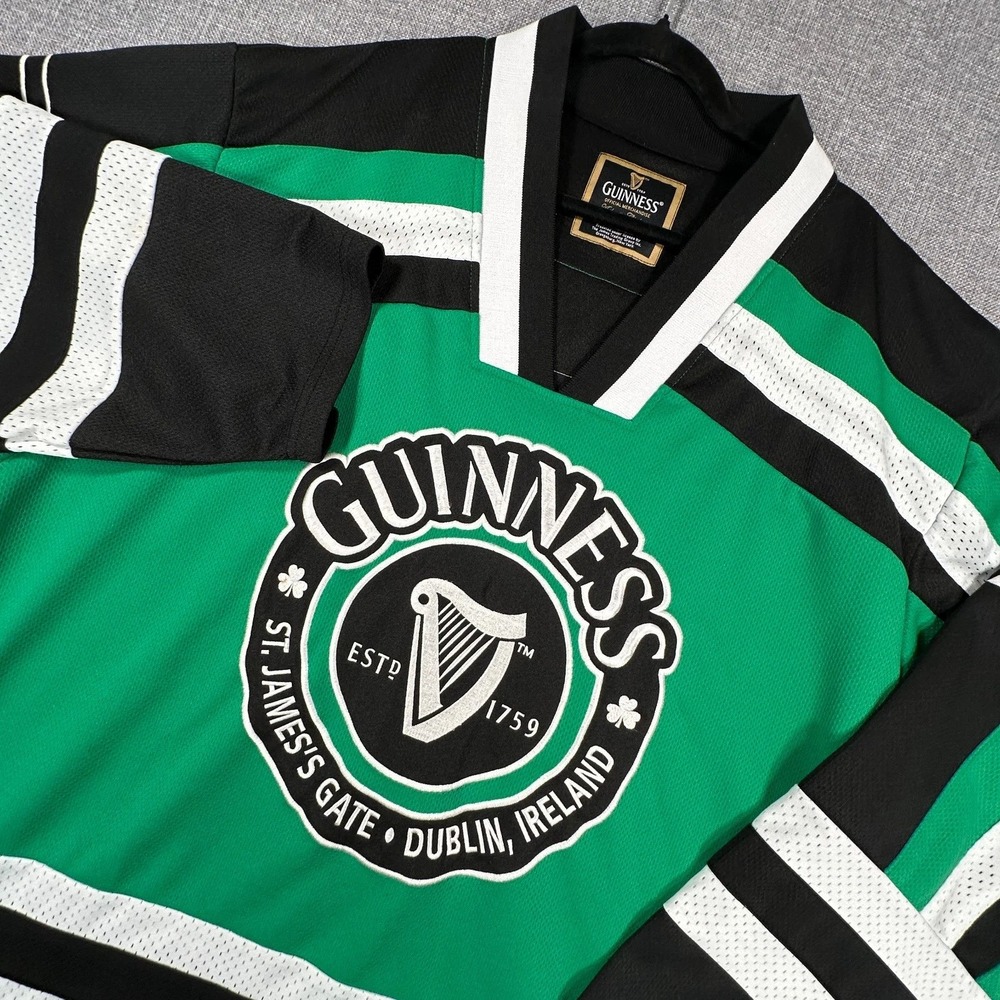 Guinness Hockey Jersey Mens 3XL Green Black St. James Gate Embroidered Logo READ